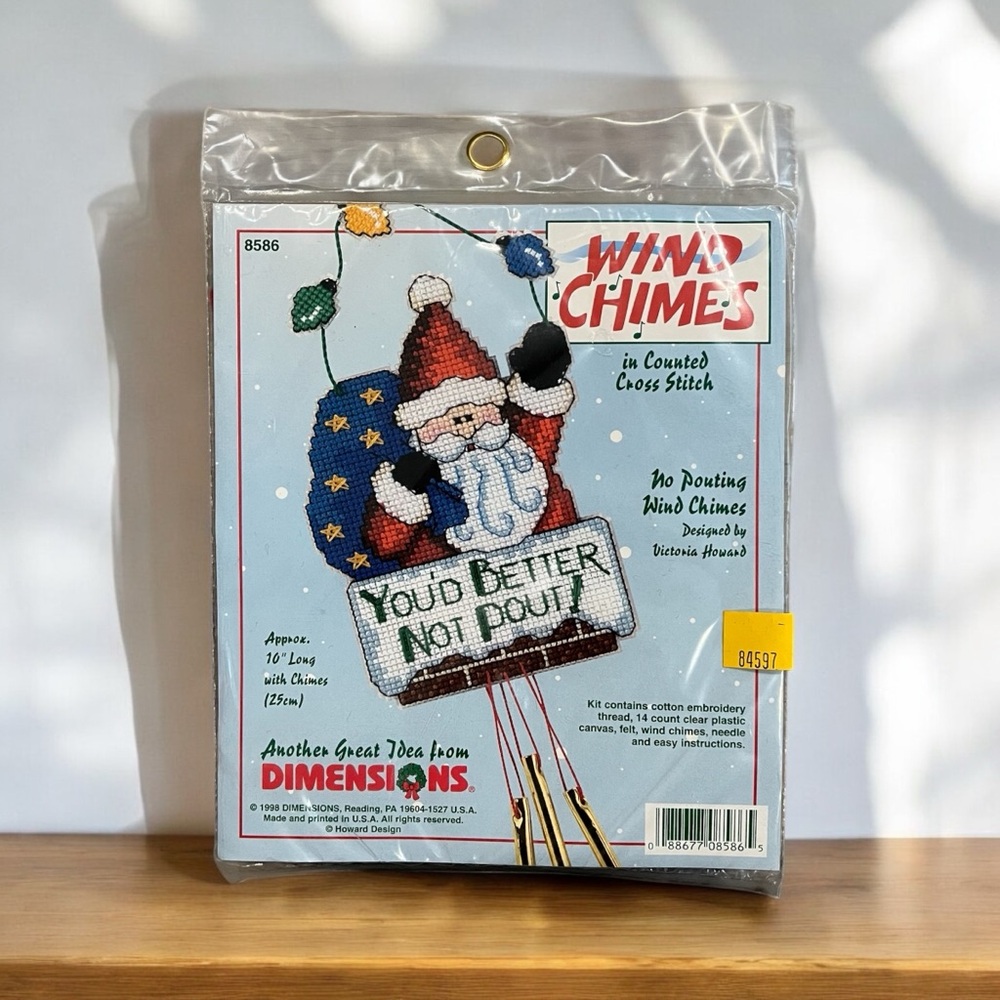 NWT Dimensions Wind Chimes Santa “No Pouting” Counted Cross Stitch Kit